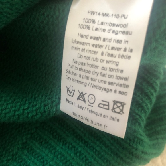 SOLD! Maison Kitsune Green Fox Wool Sweater S - Picture 4 of 8